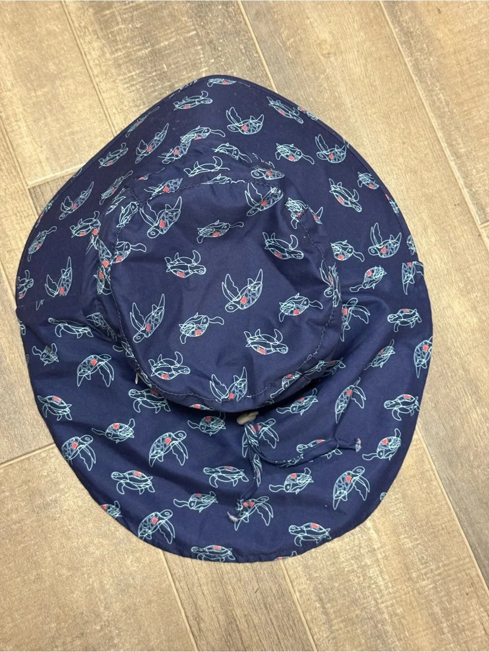 JAN & JUL Kids Aqua-Dry Adventure Navy Turtle Print Sun Hat Adjustable 2-5yrs- L